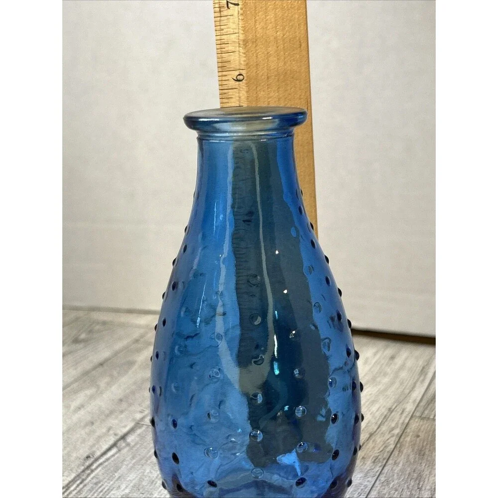 Blue Hobnail Vase Glass Decoration Small